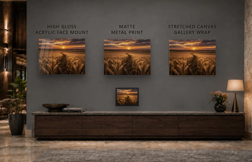 Comparison of Acrylic Facemount, Matte Metal, Stretched Canvas and Paper Prints