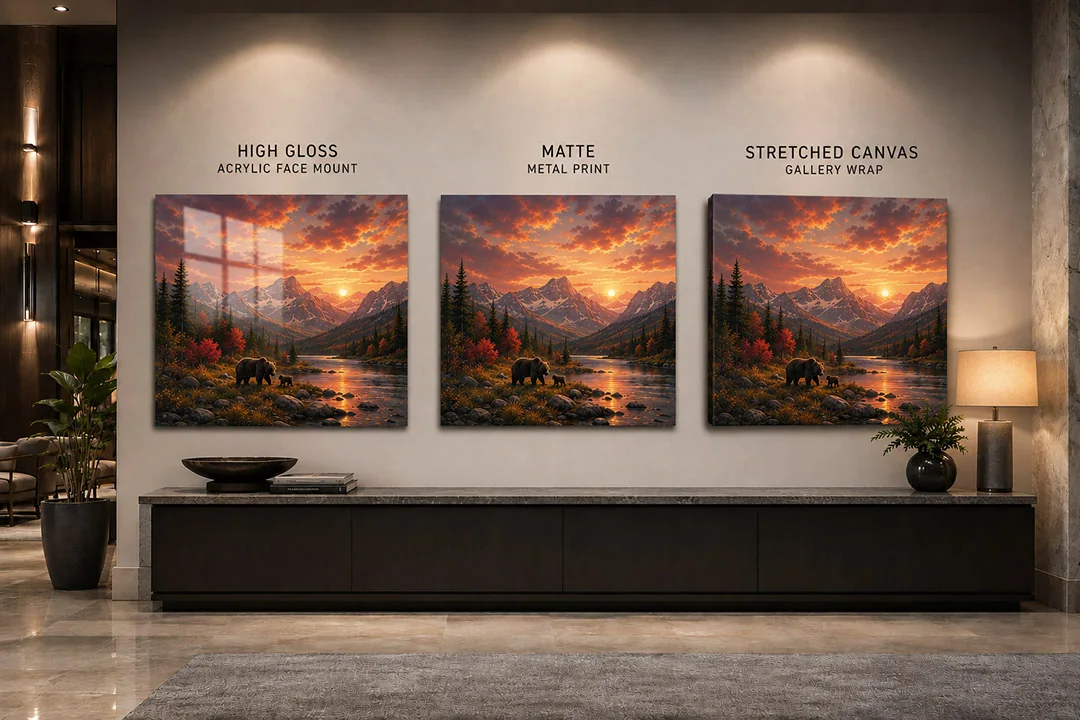 Comparison of Acrylic Facemount, Matte Metal, Stretched Canvas and Paper Prints