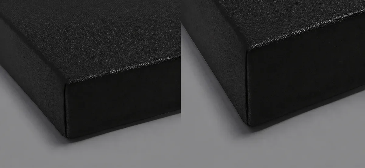 Pixx Imaging stretched canvas corners showing 3/4 inch and 1.5 inch depths